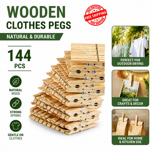 144 solid wooden clothes pegs - solid,